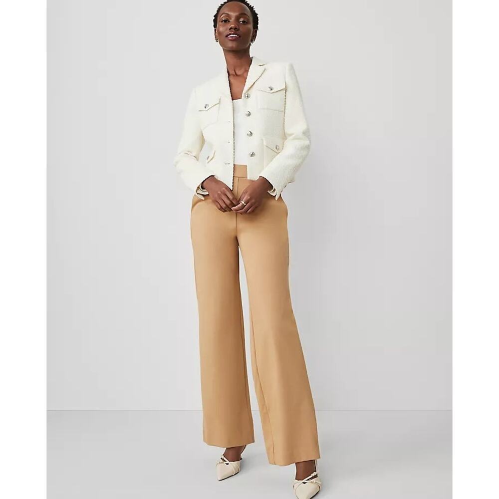 Ann Taylor Women's Weekend Collection Ponte Wide Leg‎ Camel Tan Pants - Medium